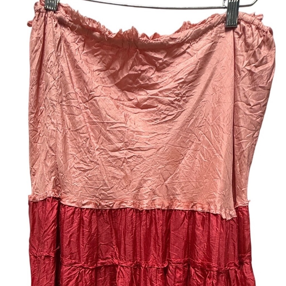 Chan Luu Pink Orange Tiered Colorblock Crinkle Midi Skirt Size L NWT - Picture 3 of 6